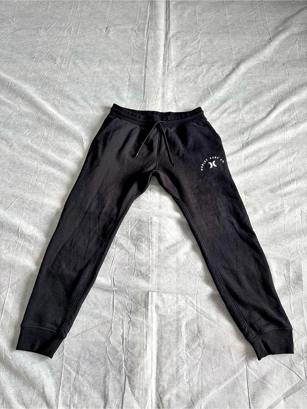 Hurley Surf Co Mens Medium Black Jogger Sweatpants Logo Fleece Pants Drawstring